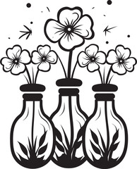 Bloom Bottles Floral Fusion Vector Logo Blossom Vials Bottled Blossom Emblem Design