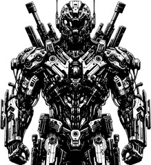 Vector of humanoid robot cyborg with intricate mechanical design