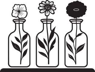 Blossom Brews Floral Emblem Logo Design Petal Potions Flower in Bottle Vector Icon