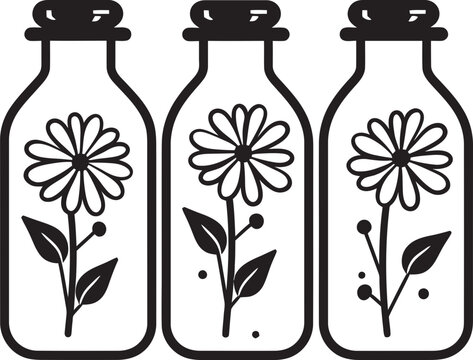 Petal Paragon Blossom Bottle Emblem Design Floral Phials Botanical Vector Logo Icon