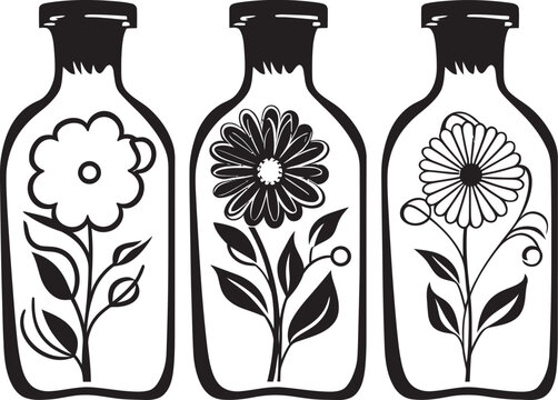 Essence Encapsulated Vector Symbol of Floral Elixirs Petal Paragon Blossom Bottle Emblem Design