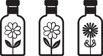 Flowered Flasks Blossom in Bottle Vector Symbol Nectar Niche Floral Elixir Vector Emblem