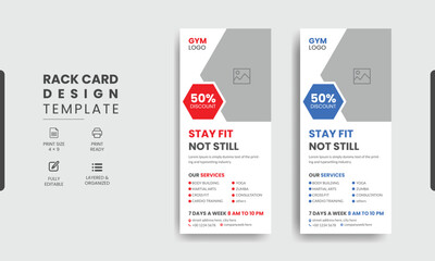 Obraz premium Gym & fitness rack card design template, Fitness gym social dl flyer or unique rack card vector design.