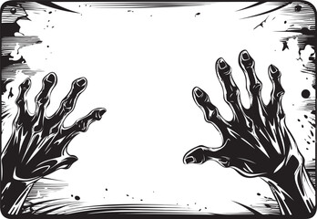 Sinister Signage Vector Logo with Zombie Hand Holding Signboard Cursed Communicator Iconic Emblem Featuring Zombie Hand and Signboard