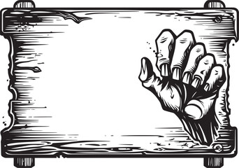 Gruesome Guidelines Vector Design of Zombie Hand and Signboard Wretched Warnings Iconic Emblem with Zombie Hand Holding Signboard