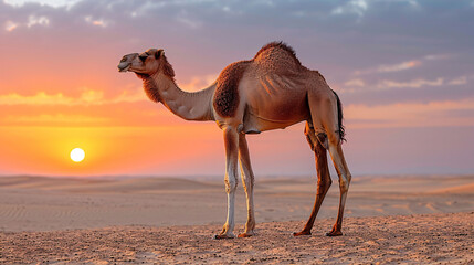 A camel in the Rub al Khali or Empty Quarter. Straddling Oman, Saudi Arabia, the UAE and Yemen,...