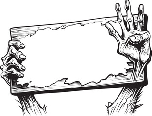 Ghostly Guidance Zombie Hand Signboard Logo Design Dire Declaration Vector Logo with Zombie Hand Holding Signboard