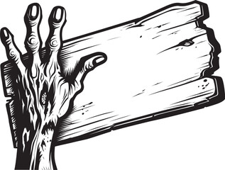 Apparitional Advisory Vector Logo with Zombie Hand Holding Signboard Sinister Symbol Zombie Hand Signboard Emblem