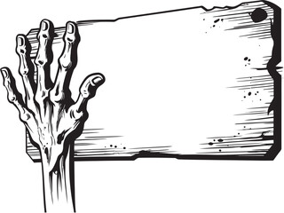 Sinister Symbol Zombie Hand Signboard Emblem Ghoulish Greeting Logo Design with Zombie Hand Holding Signboard