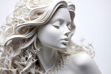 3d printed sculpture of a woman with hair