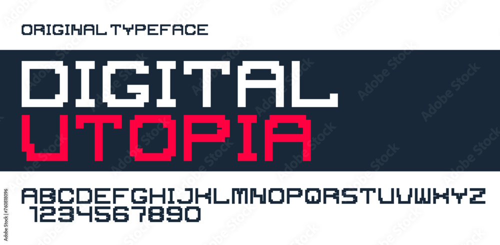 Poster minimal geometric cyberpunk font, vector typeface in geometry minimalist square style, future techno