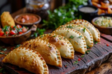 Delicious Assorted empanadas food. Fried baked pastry meal. Generate Ai