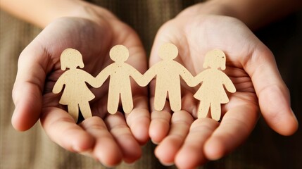 Hands holding paper cutout family demonstrating unity
