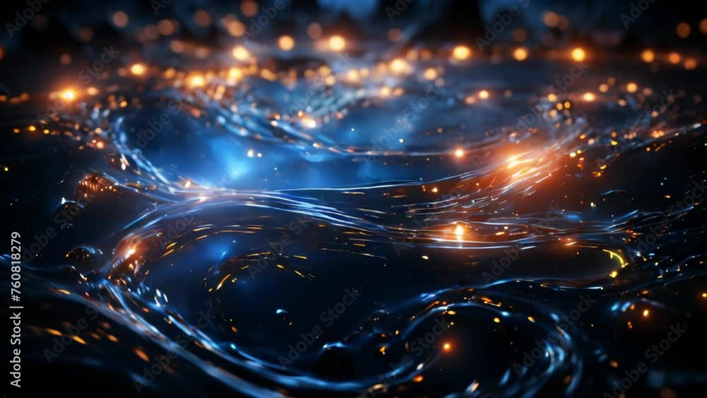 Poster 3d rendering of abstract blue particles with depth of field and bokeh