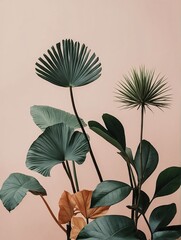 Collage of different flowers and plants in retro style and pastel colors.