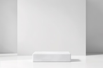 White rectangular pedestal on a gradient background with shadow.