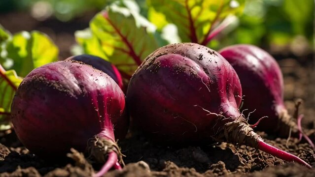 ripe beetroot in the garden in summer harvest