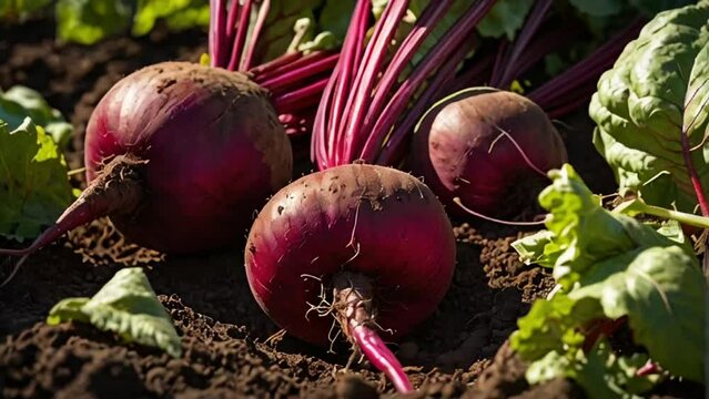 ripe beetroot in the garden in summer harvest