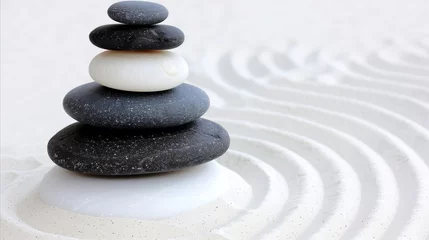  Zen stones in perfect balance on serene sandy background © Mustafa