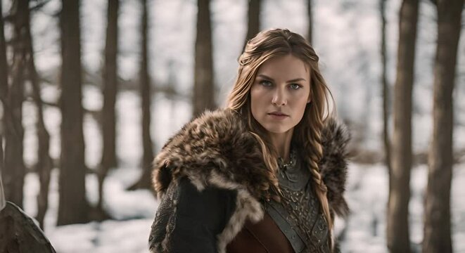 Female Viking in the snow.