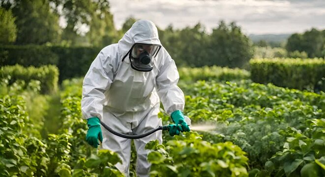 Man fumigating in a plantation.