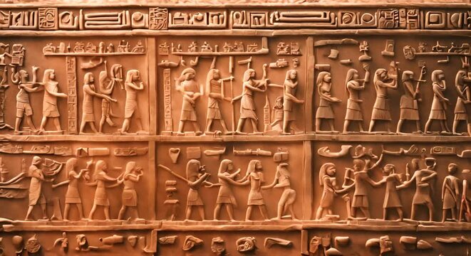 Egyptian hieroglyphs inscribed on the wall.
