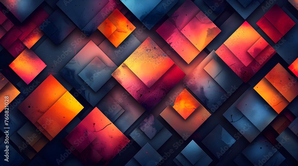 Poster abstract geometric background with colorful squares and neon gradients of the 80s