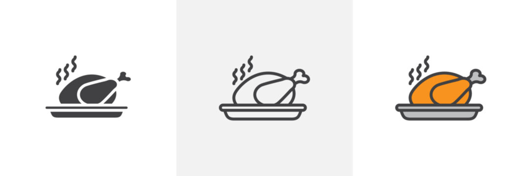 Icon Series for a Roasted Turkey Feast. Vector Image of a Gourmet Turkey Dish.