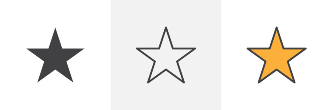 Set of Refined Star Icons. Thin Line Black Star Vectors.