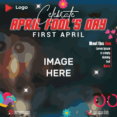 April fool's day celebration social media post and web banner design template | April fool's holiday of joke with joker background | Flyer concept for april fool's day with social media banner design