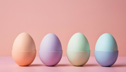 Easter eggs in pastel colors on a pink background