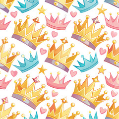 Obraz premium Crown vgolden royal jewelry symbol of king queen and princess seamless pattern background