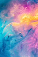 Vertical Beautiful abstraction of liquid paints in slow blending flow mixing together gently.