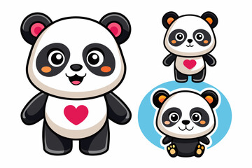 Panda stickers for kids on white background, vector illustration