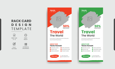 Travel Rack Card or Dl Flyer Template. Double-Sided Tour Poster Leaflet Design Template