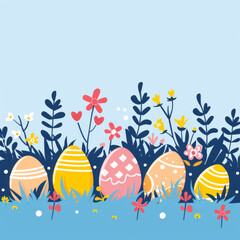 Flat Style Easter Eggs with Floral Background - Vector Graphic Design