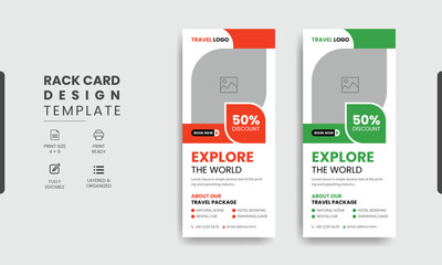Travel Rack Card or Dl Flyer Template. Double-Sided Tour Poster Leaflet Design Template