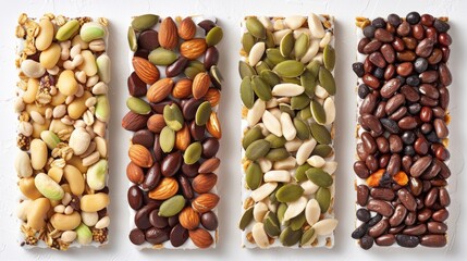Granola bars on white isolated background, food product displayed for clean presentation