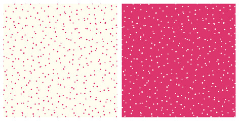 Set of white and pink little polka dots seamless repeat pattern. Random placed, vector spots aop all over surface print bundle.