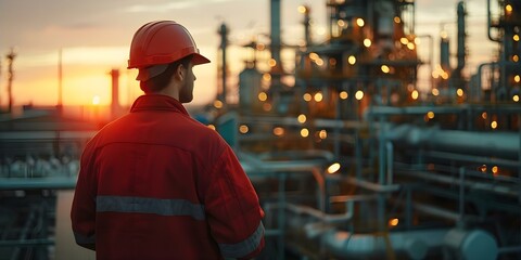 Managing oil refinery production with precision and expertise. Concept Oil Refining Process, Production Optimization, Quality Control, Equipment Maintenance, Expertise Development - obrazy, fototapety, plakaty