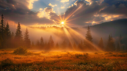 Majestic Sunrise over Tranquil Meadow