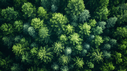 Vista aérea de un bosque denso - obrazy, fototapety, plakaty