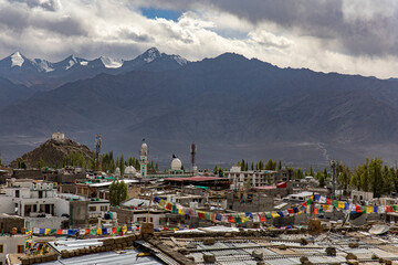 Mesmerizing scenic view of Old Leh City from Leh Palace. The city is located in the Indian...
