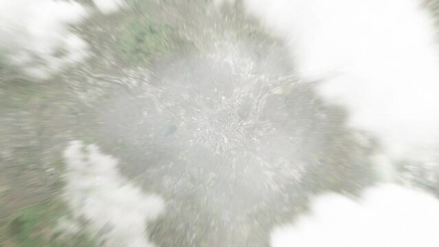 Earth zoom in from space to Birmingham, United Kingdom. Followed by zoom out through clouds and atmosphere into space. Satellite view. Travel intro. Images from NASA