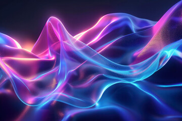 Abstract fluid 3d render holographic iridescent neon curved wave in motion dark background. - obrazy, fototapety, plakaty