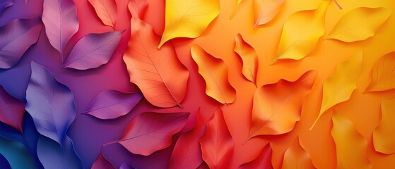 A colorful leafy background with a variety of leaves in different colors. The leaves are scattered all over the background, creating a vibrant and lively atmosphere. Pride Month Concept
