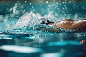 Powerful Athlete swimming. Professional training race. Generate Ai