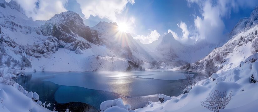 snow covered mountain lake