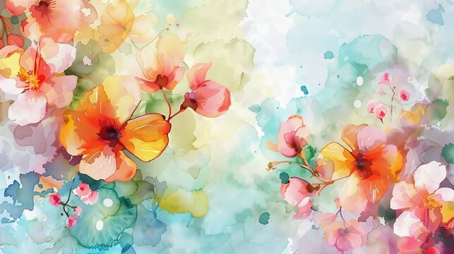 Watercolor floral background. Colorful flowers in watercolor style