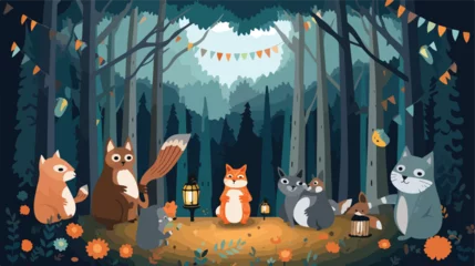 Outdoor kussens A charming scene of animals having a movie night in © Mishi